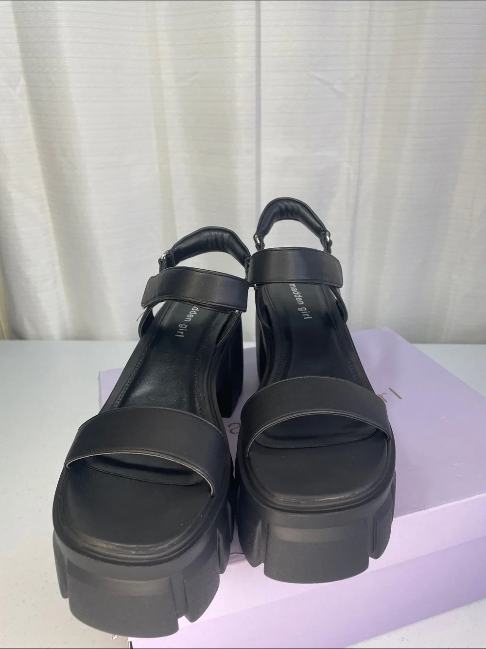Madden Girl Black Chunky Lug Platform Sandals